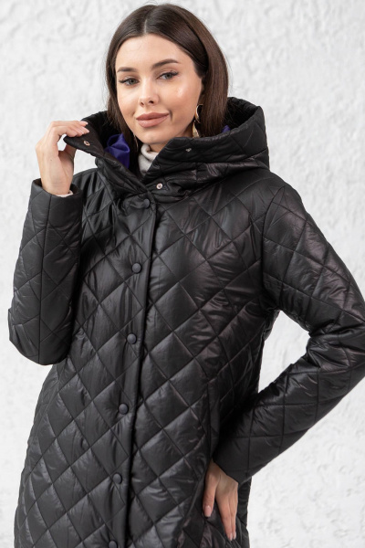 Пальто свободного кроя из плащёвой ткани и текстиля Ivera 7007 черный - фото 5