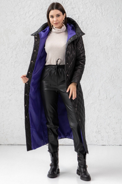 Пальто свободного кроя из плащёвой ткани и текстиля Ivera 7007 черный - фото 2