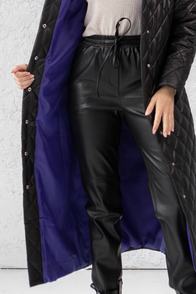 Пальто свободного кроя из плащёвой ткани и текстиля Ivera 7007 черный - фото 4