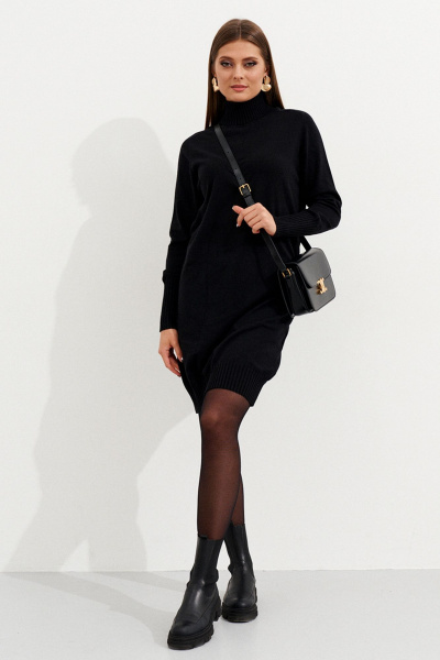 Платье базовое из трикотажа с горловиной и свободной посадкой Ketty К-16280 черный - фото 5
