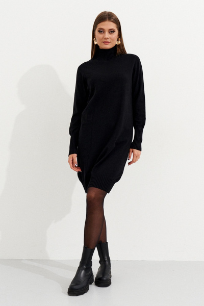 Платье базовое из трикотажа с горловиной и свободной посадкой Ketty К-16280 черный - фото 3