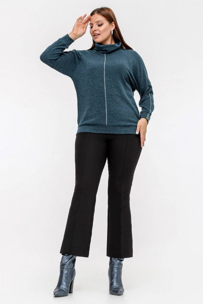 Джемпер зеленый с отстрочками из ангорского материала La rouge 33325 темно-изумрудный - фото 2