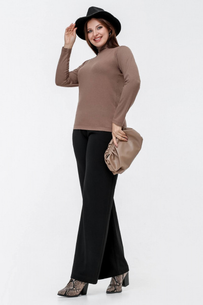 Водолазка коричневая из вискозы и трикотажа для базового гардероба La rouge 38975 молочный-шоколад - фото 3