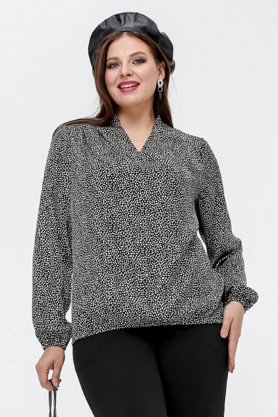 Блуза с кокетками и складками в рубчик для дневного образа La rouge 6268 черно-бежевый-набивной - фото 1