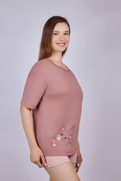 Пижама из хлопка с оверсайз Майка и шорты Verally 3010-1 киса - фото 3