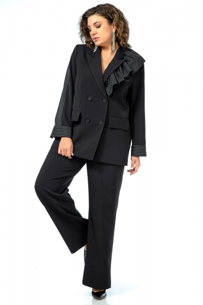 Черный костюм 2-ка из текстиля с декором Alani Collection 2017 узкая_полоска - фото 2