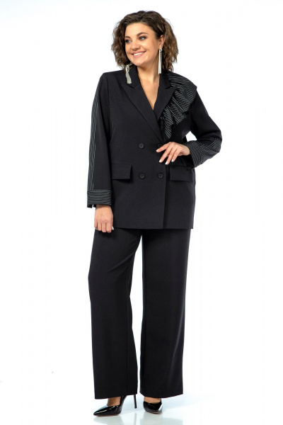 Черный костюм 2-ка из текстиля с декором Alani Collection 2017 узкая_полоска - фото 1