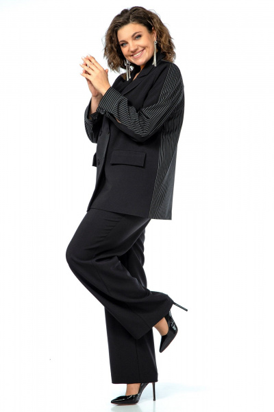 Черный костюм 2-ка из текстиля с декором Alani Collection 2017 узкая_полоска - фото 12