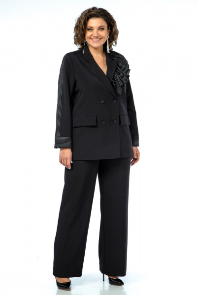 Черный костюм 2-ка из текстиля с декором Alani Collection 2017 узкая_полоска - фото 3