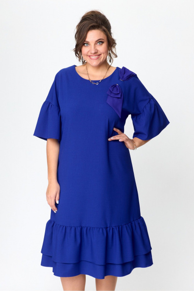 Платье синее свободного кроя с воланами и бантом Solomeya Lux 962 электрик-бант - фото 10