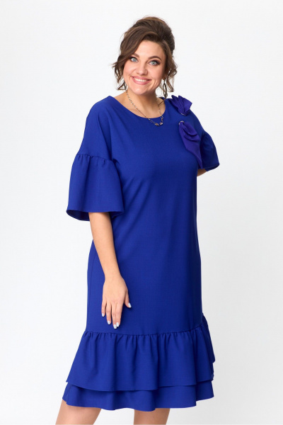 Платье синее свободного кроя с воланами и бантом Solomeya Lux 962 электрик-бант - фото 8