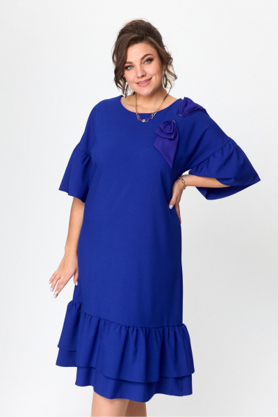 Платье синее свободного кроя с воланами и бантом Solomeya Lux 962 электрик-бант - фото 7