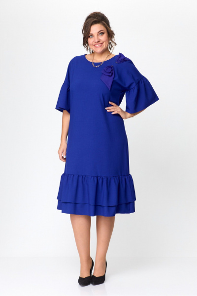 Платье синее свободного кроя с воланами и бантом Solomeya Lux 962 электрик-бант - фото 6