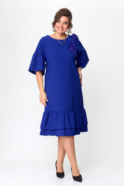 Платье синее свободного кроя с воланами и бантом Solomeya Lux 962 электрик-бант - фото 5