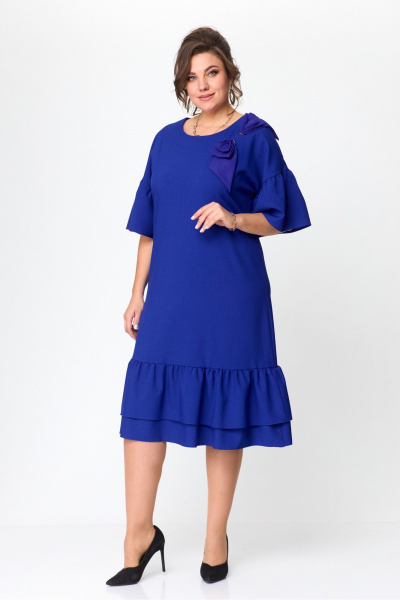 Платье синее свободного кроя с воланами и бантом Solomeya Lux 962 электрик-бант - фото 1