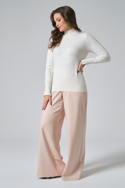 Белый трикотажный джемпер с длинными рукавами и стойкой Панда 164540w молочный - фото 2