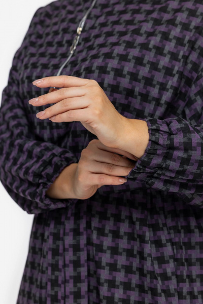 Фиолетовое платье с поясом и длинными рукавами на каждый день Avila 0954 баклажановый - фото 3