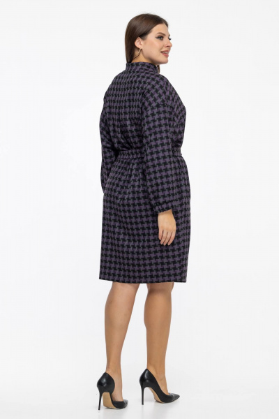 Фиолетовое платье с поясом и длинными рукавами на каждый день Avila 0954 баклажановый - фото 8