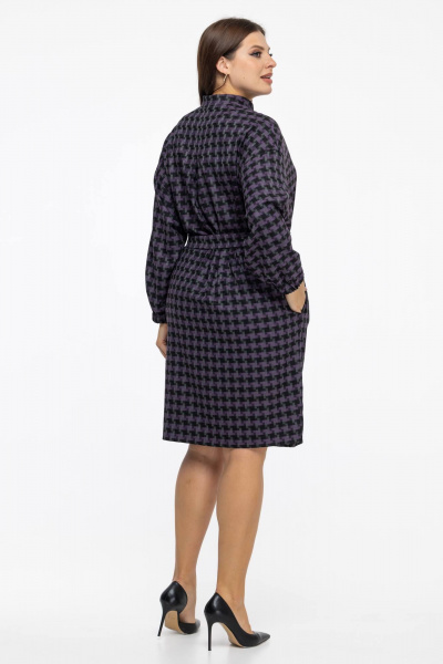 Фиолетовое платье с поясом и длинными рукавами на каждый день Avila 0954 баклажановый - фото 2