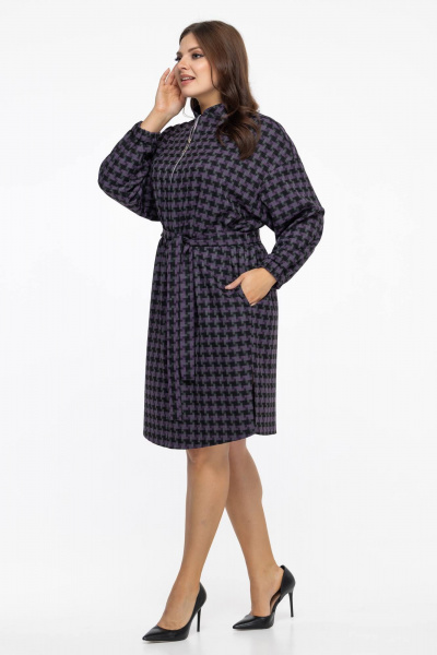 Фиолетовое платье с поясом и длинными рукавами на каждый день Avila 0954 баклажановый - фото 7