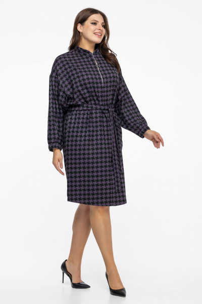 Фиолетовое платье с поясом и длинными рукавами на каждый день Avila 0954 баклажановый - фото 4