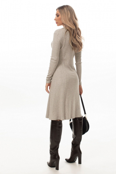 Бежевое платье с отложным воротником и В-образным вырезом Golden Valley 4967 бежевый - фото 2