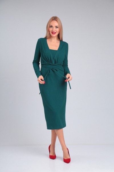 Удобное платье из трикотажа с запахом и поясом Takka Plus 23-202 - фото 2