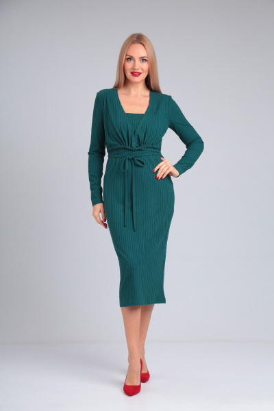 Удобное платье из трикотажа с запахом и поясом Takka Plus 23-202 - фото 1