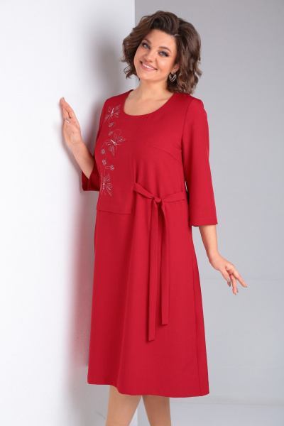 Демисезонное платье из костюмной ткани с вышивкой Takka Plus 23-203 - фото 6