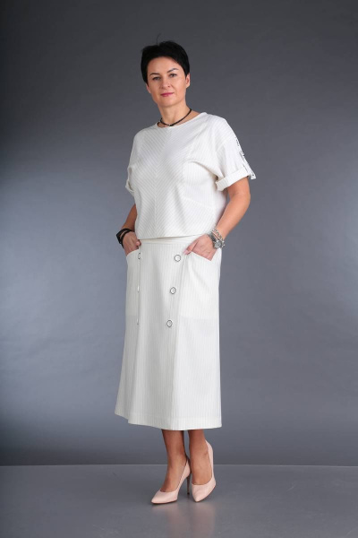 Летний костюм из полосатого текстиля и юбки ZigzagStyle 346 молочный - фото 4