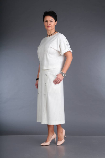 Летний костюм из полосатого текстиля и юбки ZigzagStyle 346 молочный - фото 2