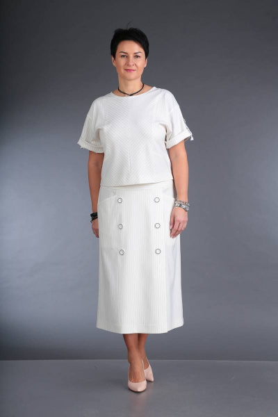 Летний костюм из полосатого текстиля и юбки ZigzagStyle 346 молочный - фото 1