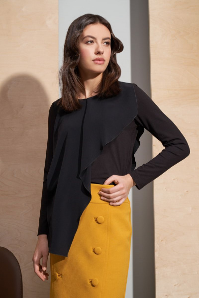 Блуза черная из вискозы и текстиля для демисезона BURVIN 6980-51 - фото 1