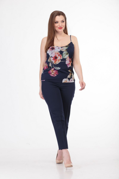 Трендовый топ с цветочным принтом на регулируемых бретелях Anelli 460 синий - фото 3