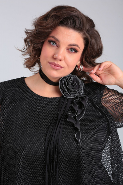 Платье нарядное двуслойное с сеткой и люрексом Michel chic 2156 черный - фото 10