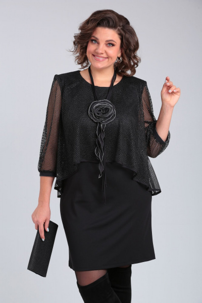 Платье нарядное двуслойное с сеткой и люрексом Michel chic 2156 черный - фото 9