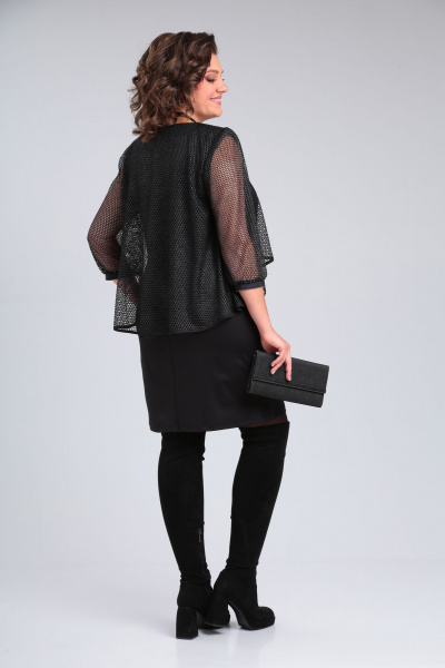 Платье нарядное двуслойное с сеткой и люрексом Michel chic 2156 черный - фото 8