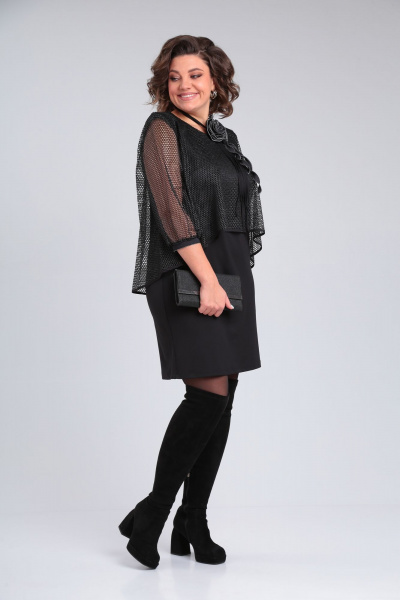 Платье нарядное двуслойное с сеткой и люрексом Michel chic 2156 черный - фото 6