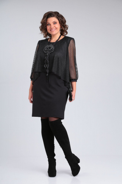 Платье нарядное двуслойное с сеткой и люрексом Michel chic 2156 черный - фото 3