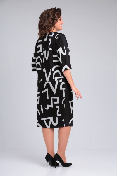 Демисезонный костюм из трикотажа с принтом на рубашке и юбке Rishelie 906 черно-белый - фото 3