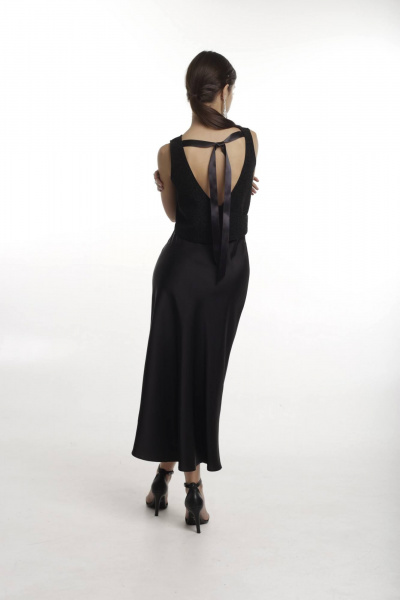 Нарядная юбка из атласа с широкой резинкой Kiwi 1013 черный - фото 4