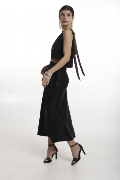 Нарядная юбка из атласа с широкой резинкой Kiwi 1013 черный - фото 3