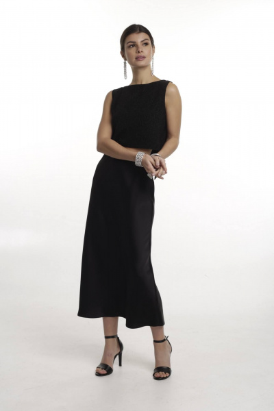 Нарядная юбка из атласа с широкой резинкой Kiwi 1013 черный - фото 1