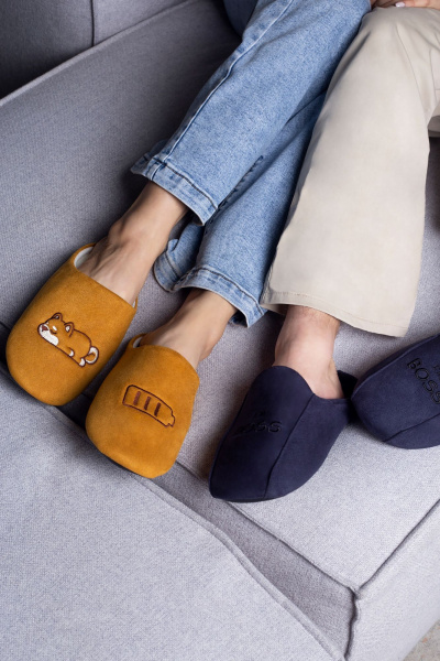 Тапочки домашние оранжевые с рисунком КОРГИ Батарейка Chobot 05Т-521 горчичный-корги - фото 2