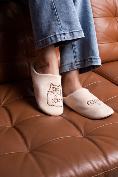 Бежевые тапочки с надписью COFFEE TIME для дома Chobot 05Т-522 - фото 2