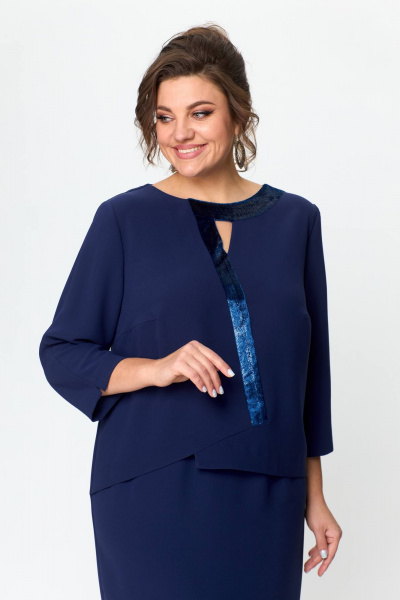 Платье из текстиля с кокеткой и классическим рукавом круглый год Karina deLux M-1201 синий - фото 3