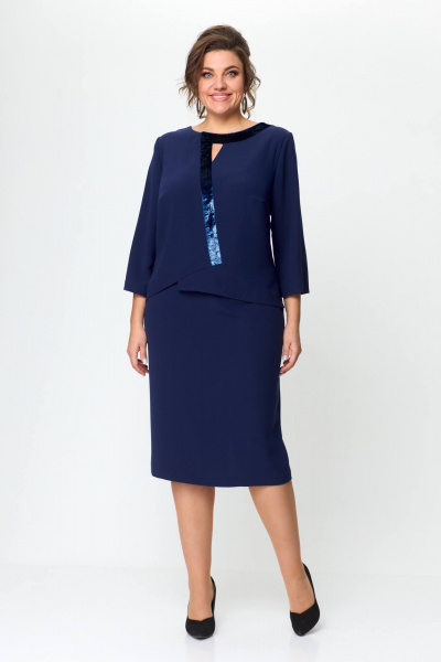 Платье из текстиля с кокеткой и классическим рукавом круглый год Karina deLux M-1201 синий - фото 1
