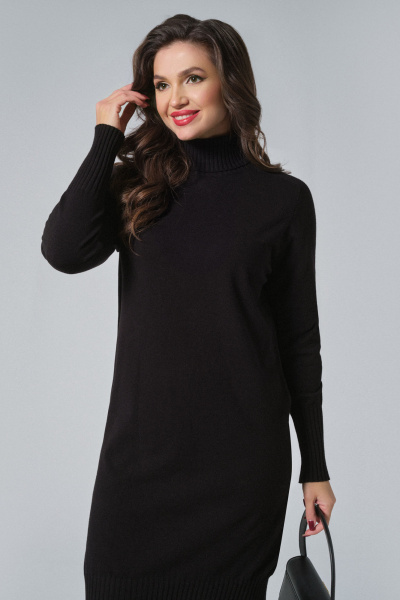 Демисезонное платье из трикотажа с полустойкой Панда 164680w черный - фото 2