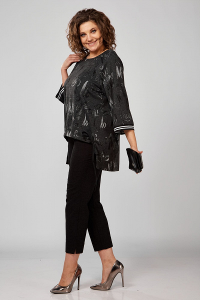 Комплект блуза и зауженные брюки из трикотажа Anna Majewska 1531 темно-серый - фото 1
