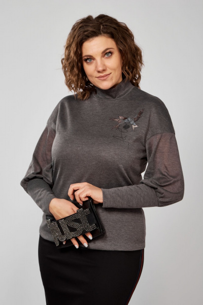 Джемпер из трикотажа с высокой стойкой и печатью Anna Majewska А338 серый - фото 1